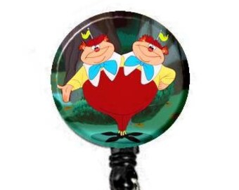 Tweedledee and Tweedledum Alice in Wonderland Retractable ID Name Holder Badge Reel Clip On Nurse