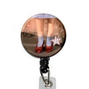 1.25 Retractable ID Name Holder Badge Reel Clip On Nurse Ruby Slippers Wizard of Oz Slippers image 1