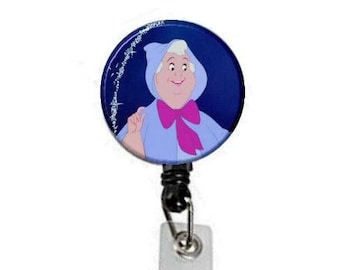 1.25" Cinderella Fairy Godmother Image Retractable ID Name Holder Badge Reel Clip On Nurse