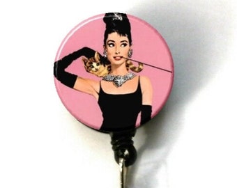 Audrey Hepburn Breakfast at Tiffanys Image Retractable ID Name Holder Badge Reel Clip On Nurse