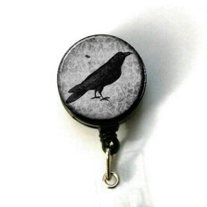 Halloween Badge Reel Retractable ID Name Card Holder Ravens Crows Birds Moon 