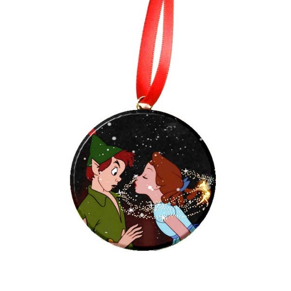 Peter Pan Wendy Kiss Image Christmas Tree 2.25" Ornament