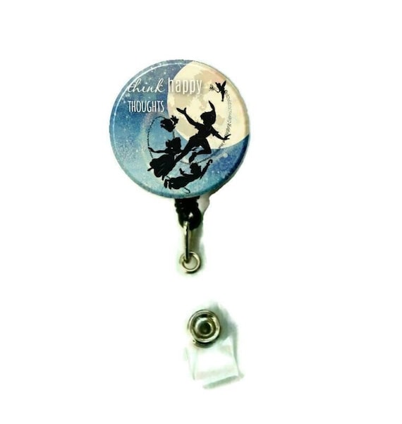 Peter Pan Think Happy Thoughts Retractable ID Name Holder Badge Reel Clip on  Nurse 