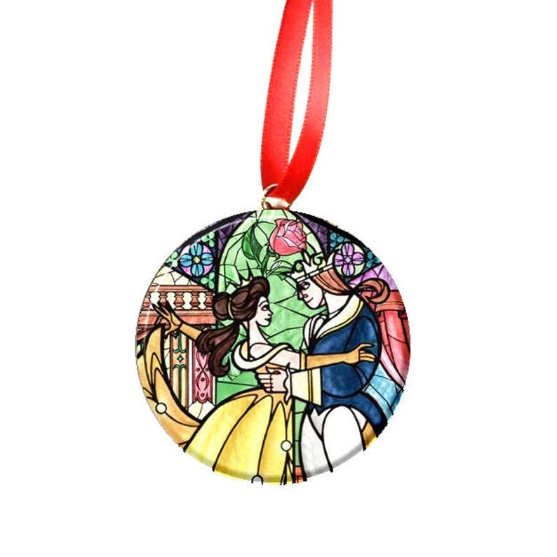 Beauty and the Beast Stained glass Image Christmas Tree 2.25 Ornament image 5