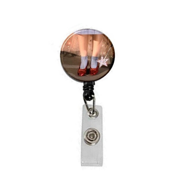 1.25 Retractable ID Name Holder Badge Reel Clip On Nurse Ruby Slippers Wizard of Oz Slippers image 1