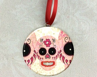 Day of the Dead Pink Sugar Skull Image Christmas Tree 2.25" Ornament