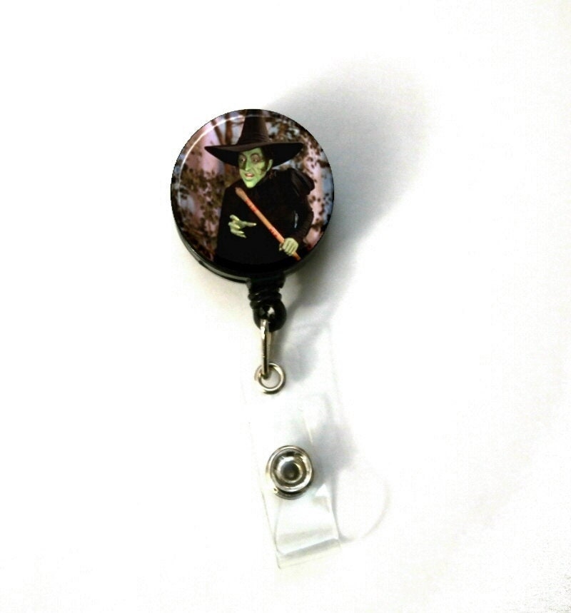 1.25 Retractable ID Name Holder Badge Reel Clip On Nurse Wizard of oz Wicked Witch