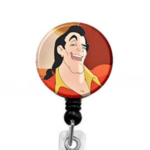 Beauty and The Beast Gaston Image Retractable ID Name Holder Badge Reel Clip On Nurse