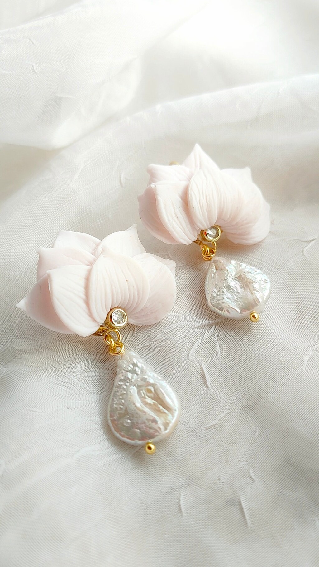 Orecchini Pendenti A Fiore Con Perle, Oro, Due Modalità (lunghi O Piccoli), Per Donna E Sposa