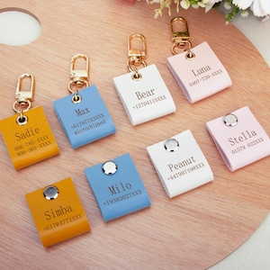 Personalised Silent Pet ID Tag, Custom Engraved PU Leather Dog Cat Tag, Lightweight Tag for 2in Collar, Cat Collar Tag, Christmas Gifts