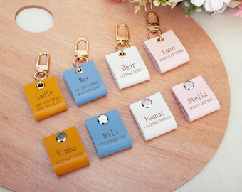 Personalised Silent Pet ID Tag, Custom Engraved PU Leather Dog Cat Tag, Lightweight Tag for 2in Collar, Cat Collar Tag, Christmas Gifts