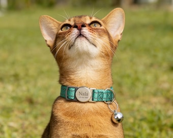 Personalized Breakaway Cat Collar, Custom Name Engraved Cats Collar with Bell, Adjustable & Reflective Kitten Collar, Quick Release Buckle