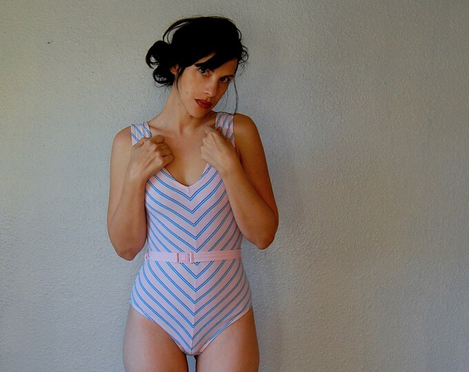 80s Jazzercise Leotard / V Neck Chevron Striped Stretch Onsie Etsy