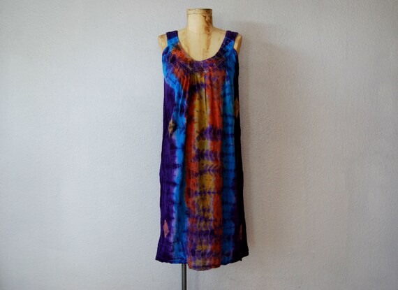 vintage Bohemian Lolita day dress / 1970s tie dye