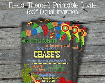 Fiesta Printable Birthday Invite | Cinco De Mayo Digital Invitation | Maracas Sombrero  Papel Picado | First Birthday Taco Twosday