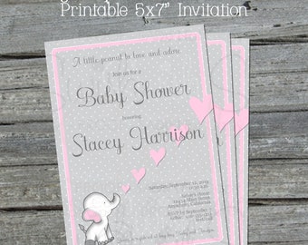 Baby Elephant Baby Shower Invitation | Printable Shower Invite | Its a GIRL l Pink Elephant Baby Shower Invitation | Digital | Mommy to Be