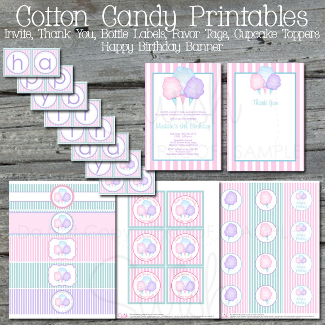 Cotton Candy Birthday Party Printable DIY Includes custom | Etsy