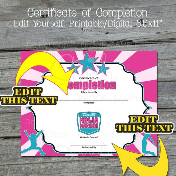 Ninja Certificate of Completion | Ninja themed party supplies | Pink, Teal, blue | Parkour Party | Instant Download | Digital Download Il_570xn