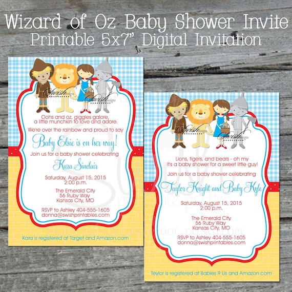 Wizard of Oz BABY SHOWER Invitation | Wizard of Oz Party | Tin Man Cowardly Lion Scarecrow Dorothy | Digital Download Printable Invite Il_570xn