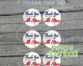 Printable Baseball Favor Tags  | 3 inch Round Favor Tags | Digital Download | Sports Party Ideas | Digital Labels | Instant Download
