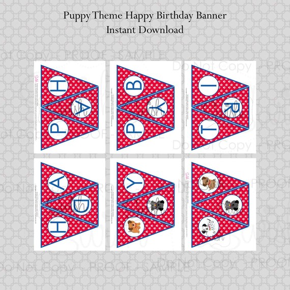 Puppy Party Happy Birthday Banner - INSTANT DOWNLOAD Il_570xn
