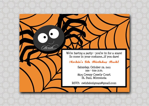 Halloween Party Invitation | Printable Birthday Invite | Cute Spider | Halloween Party | spider web | digital download | orange black web Il_570xn