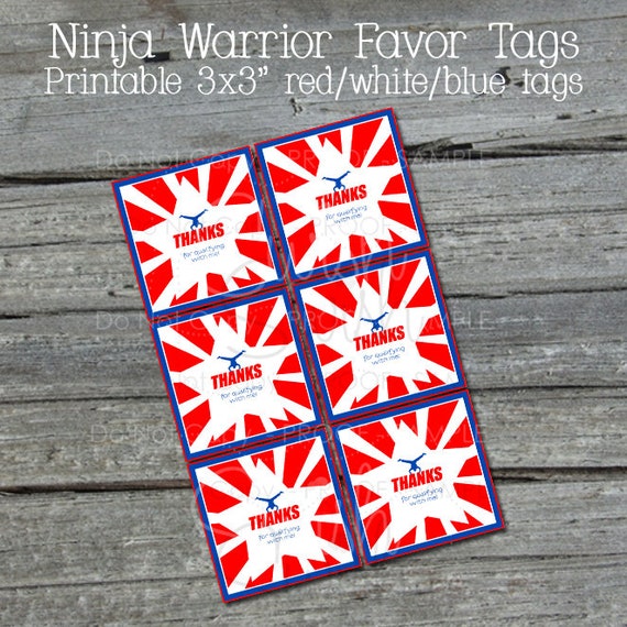 Ninja Favor Tags | Bag Toppers | Thank You for coming | Red White Blue | Gymnastics Party | Parkour | INSTANT DOWNLOAD Il_570xn
