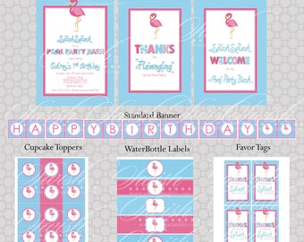 Flamingo Pool Party Birthday Invite and Party Printables - Fla-mingle Party Ideas