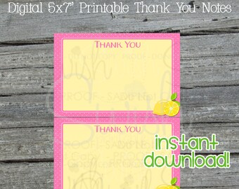 Pink Lemonade Printable Thank You Cards | Summer Sunshine Fun | First Birthday | 1st 2nd Girl | Lemon Pink Mason Jar yellow Pink | 5x7