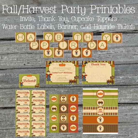 Fall Birthday Printables | Autumn Invitation Invite | Little pumpkin scarecrow, | Harvest Festival | Apples Scarecrow Il_570xn