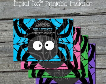 Itsy Bitsy Spider First Birthday Invitation | Printable cute spider invite | digital 5x7 party Printables | blue teal pink green purple cute
