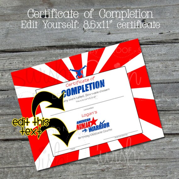 Ninja Certificate of Completion Ninja themed party supplies | Etsy