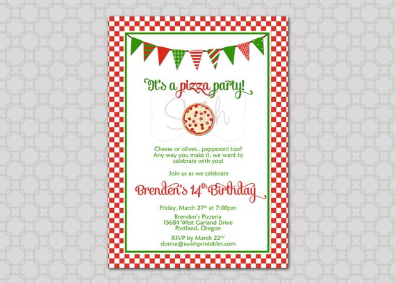 Printable Pizza Party Birthday Invitation | Digital Printable Birthday 5x7 Invite Il_570xn