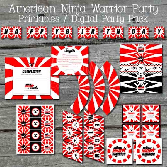 Ninja Birthday Party Printables | Ninja Tumbling Digital Downloads | Decorations | Obstacle course | Gymnastics Parkour | Instant Download Il_570xn