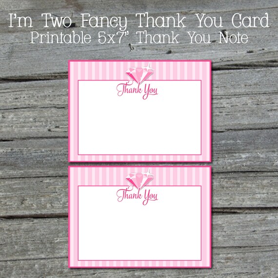 I'm Two Fancy Printable Thank You Card | Digital 5x7" Thank You Note | 2nd birthday party | Pink Diamond Too Fancy Too cute Il_570xn