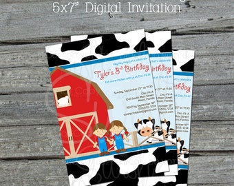 Chic Fil A Printable birthday invitation | Chic-Fil-A Party Invite | Farm Barn Cow | Eat More Chicken | Twins Boy Girl | First birthday Idea