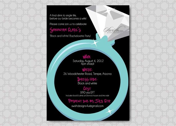 Bachelorette Party Invitation | Last Fling Before the Ring Invite | Hens Night | Diamond Ring party | Digital Download | Printable 5x7 Il_570xn