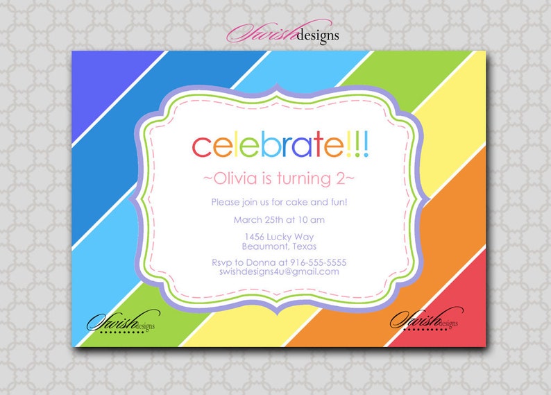 Printable Rainbow Birthday Invitation   Rainbow party invite image 0