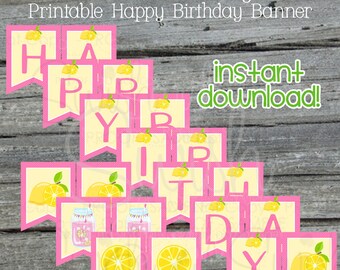 Happy Birthday Pink Lemonade Printable Banner| Birthday Banner | Pennant Banner | first birthday | Digital Download | Instant Download