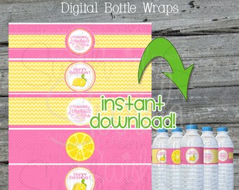 Mason Jar Pink Lemonade Printable Water Bottle Labels | Water Bottle Wraps | Party Decor | first birthday | Digital File | Instant Download