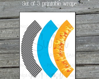 Checked Flag Flame Printable Cupcake Wraps | Cupcake Muffin Holders | Printable Digital Print at Home | Hotwheels Party | Instant Download