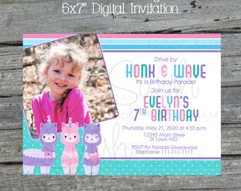 Quarantine Drive By Parade Llamacorn Birthday Invitation |  Llama Photo Birthday Invite | Party | Digital Download | Printable | Pandemic