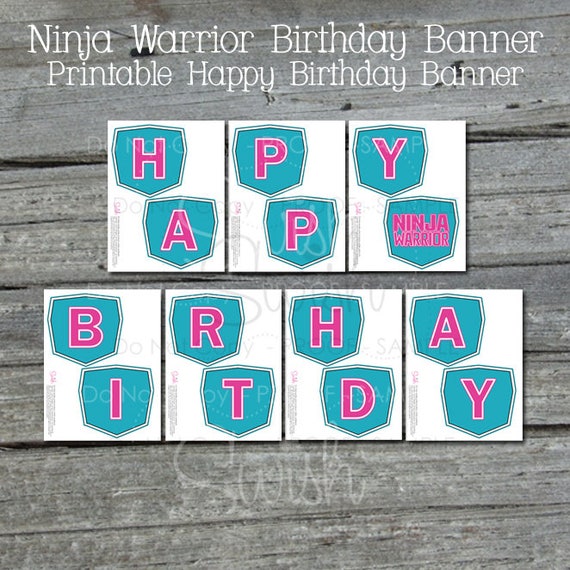 Printable Teal Pink Ninja Birthday Banner | Party Banner | Sign | Parkour | Digital Download | Teal Pink Blue | Instant Download Il_570xn