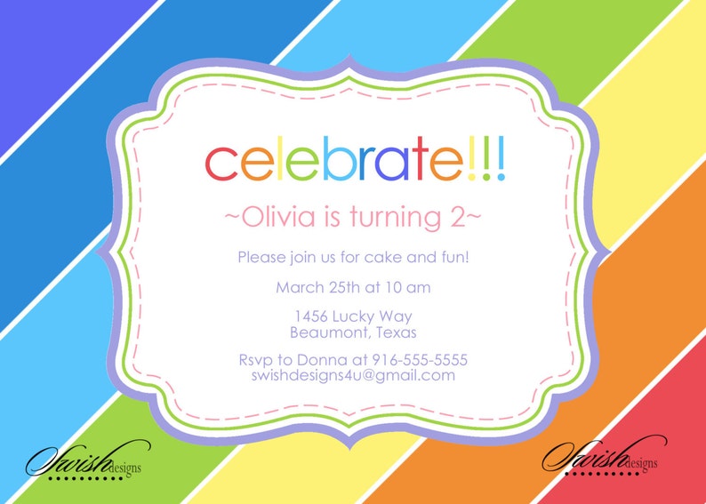 Printable Rainbow Birthday Invitation   Rainbow party invite image 1