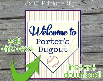 Baseball Printable Welcome Sign | Baby Shower Birthday Editable Welcome Sign | Digital | Print at Home | Sports Party | Instant Download