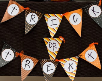 SALE:  Printable trick or treat Banner | Halloween Decoration | digital download | orange and black Trick or Treat | Instant Download