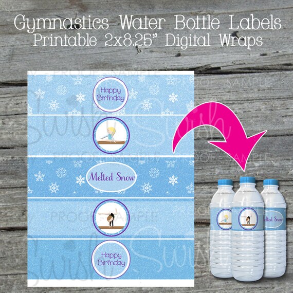 Frozen Gymnastics Water Bottle Labels | Elsa Anna Olaf | Snow Winter Printable | Instant download | Digital Download | Tumbling | Beam Il_570xn