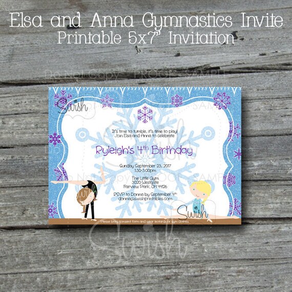 Printable Frozen Gymnastics Birthday Invitation | Elsa Anna Invite | Digital Tumbling Invite | 5x7 Balance Beam | Floor Exercise | Bars Il_570xn