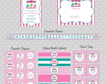 Pink Carousel Merry Go Round Birthday Party - Printables