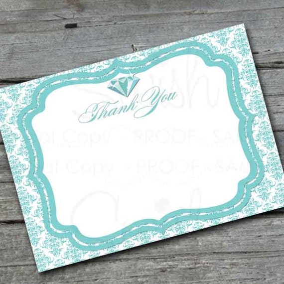 Diamond Ring 5x7 Printable Thank you card - teal diamond damask Tiffany Il_570xn